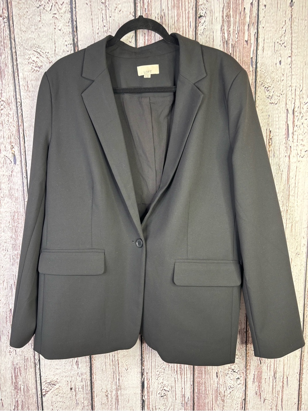 LOFT Plus-Size 18 Black Blazer Jacket Single Button Notch Lapel Flap Pockets